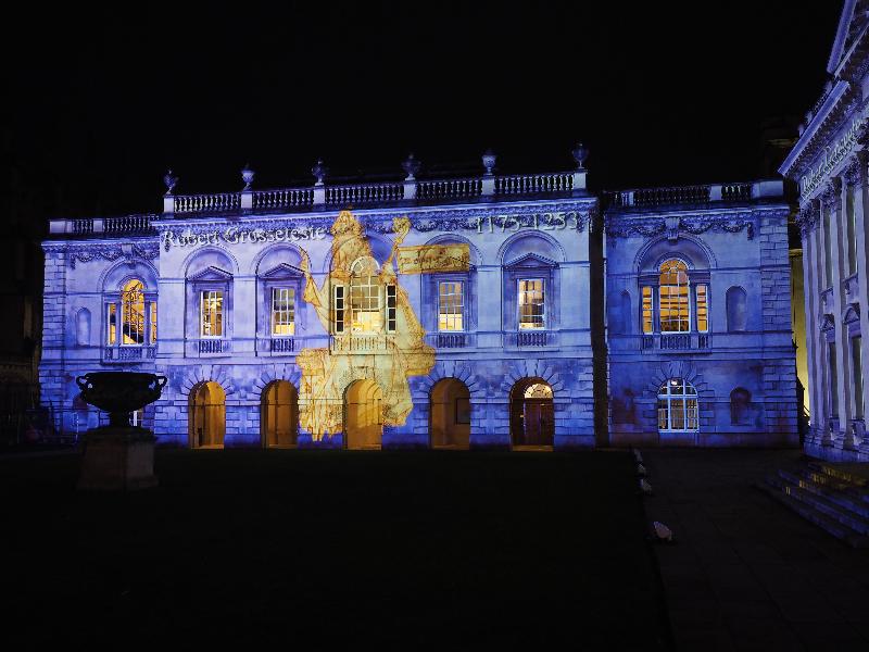 Cambridge, England: Old Schools: Robert Grosseteste (eLuminate Cambridge Festival, SPIRITUS - Light and Darkness, by Ross Ashton and Karen Monid)