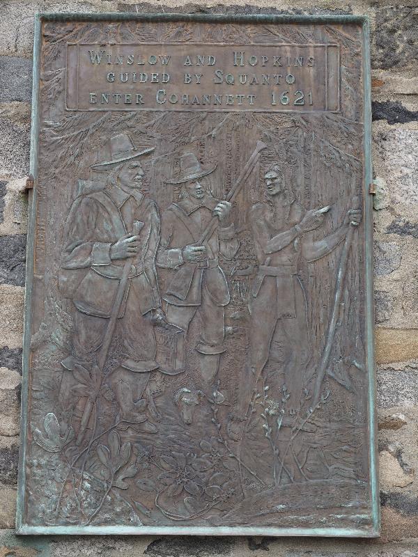 Taunton, Massachusetts (MA): First Parish Church: Winslow and Hopkins guided by Squanto enter Cohannett 1621 (Ralph Davol)