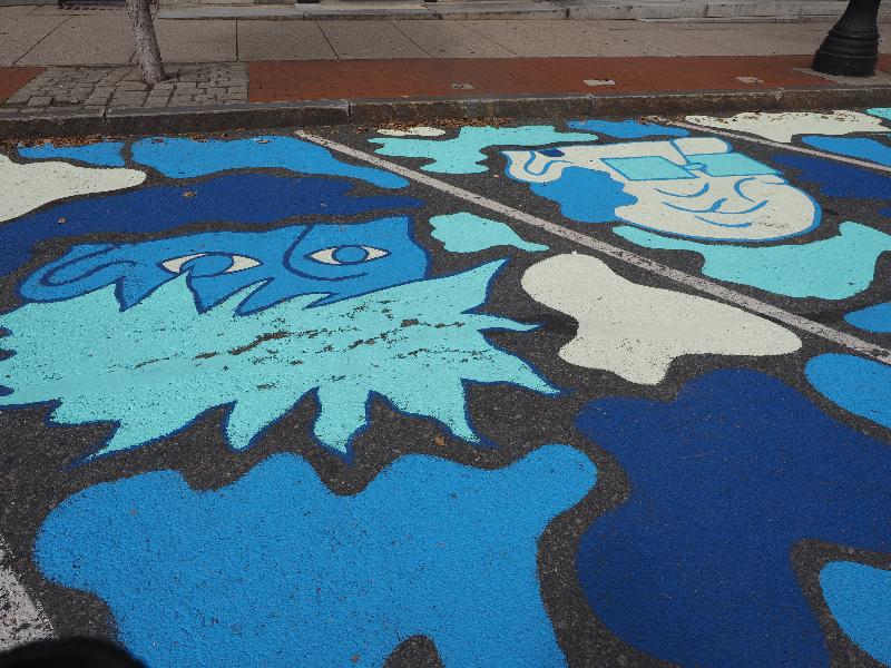 Northampton, Massachusetts (MA): Masonic Street: painting on streets (behind barriers set up because of Covid-19)