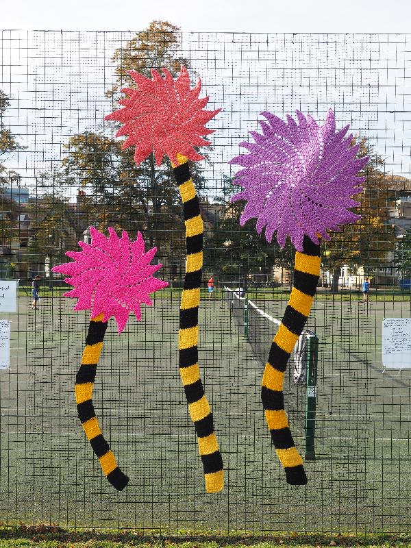 Cambridge, England: Jesus Green: Truffula Trees (2020, artist Tigerchilli) (The Fantastical Dreamland Garden)