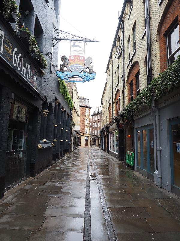 Cambridge, England: Market Passage: view towards Sidney Street (quiet because of Covid-19)