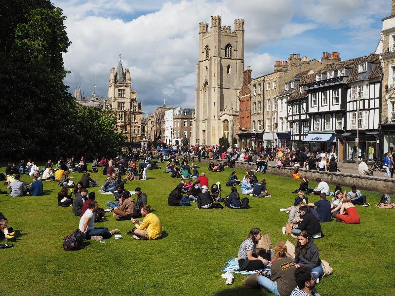 Cambridge, England: King's Parade: tourism getting back to normal after Covid-19 restrictions