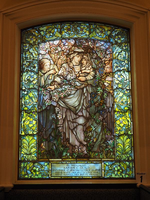 Boston, Massachusetts (MA): Arlington Street Church: Guild Memorial Window, 'Madonna' (1899, Tiffany Glass & Decorating Company)