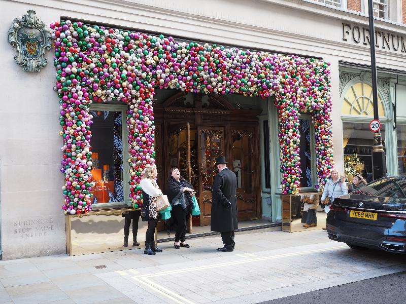 London, England: Fortnum & Mason: Christmas decorations at entrance