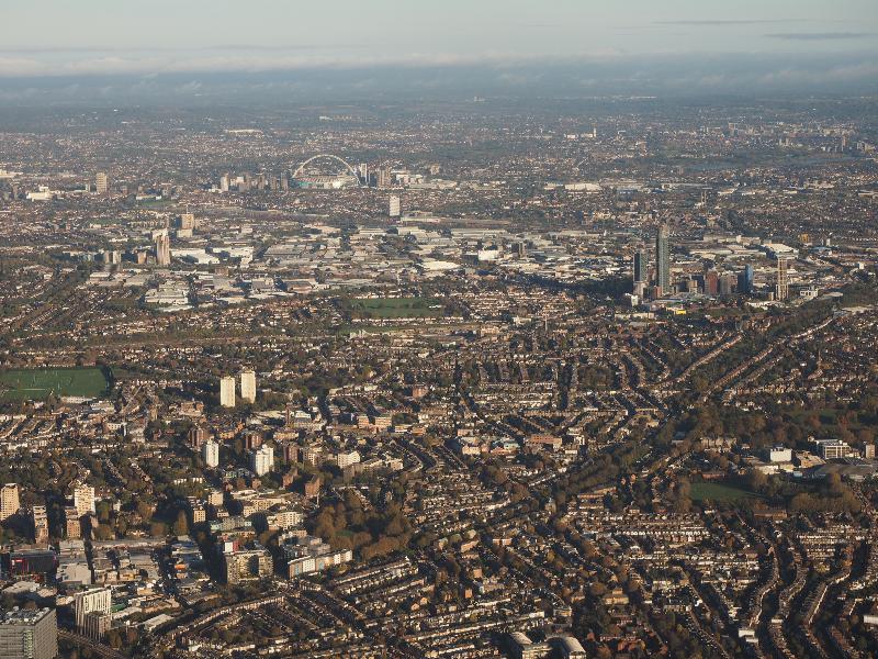 London, England: Wembley Stadium, and Acton: aerial view