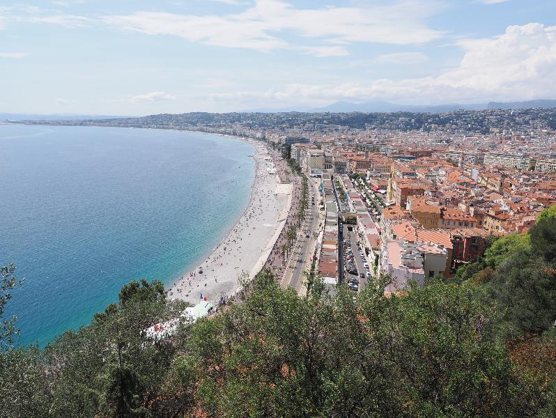 Nice, France: Colline du Chateau (Castle Hill): view of Nice and beach