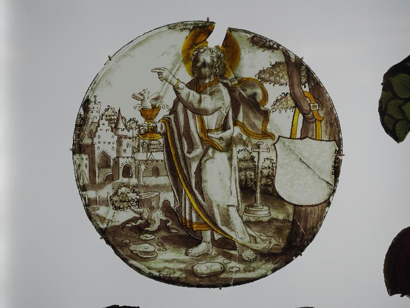 Cambridge, England: Museum of Archaeology and Anthropology: saint with dragon in chalice
