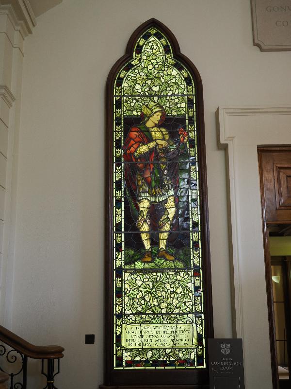 Cambridge, England: Gonville and Caius College: memorial window for four drowned men (ca. 1912, Edward Burne-Jones) (made by Morris??) (originally located in Caius House, Battersea, until 2008)