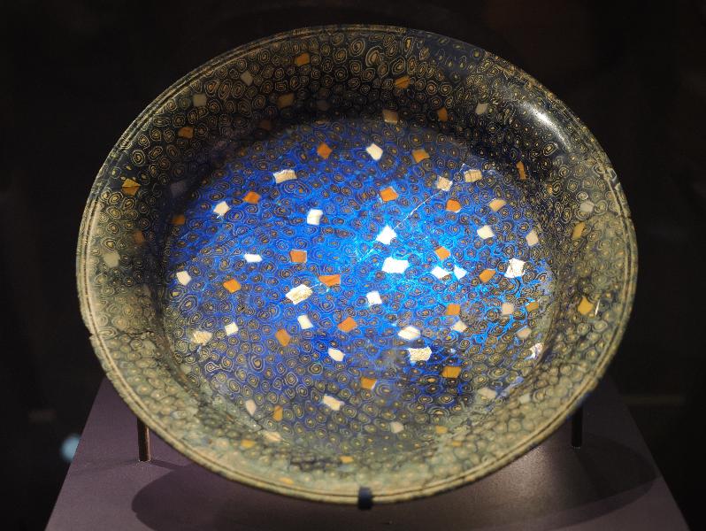 London, England: British Museum: Millefiori glass dish (about 225-200 BC, found at Canosa di Puglia, Italy)