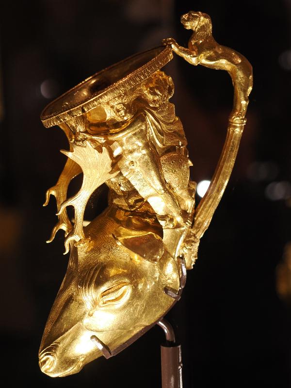 London, England: British Museum: Gold stag rhyton (about 350-275 BC, Panagyurishte, Bulgaria)