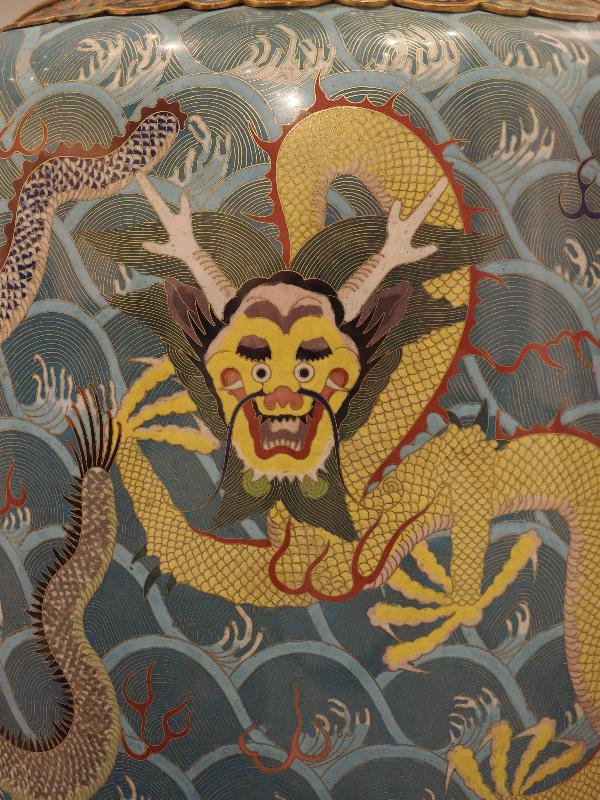 London, England: British Museum: Royal vase, detail (cloisonne enamel on copper, 1908-1911, Beijing)