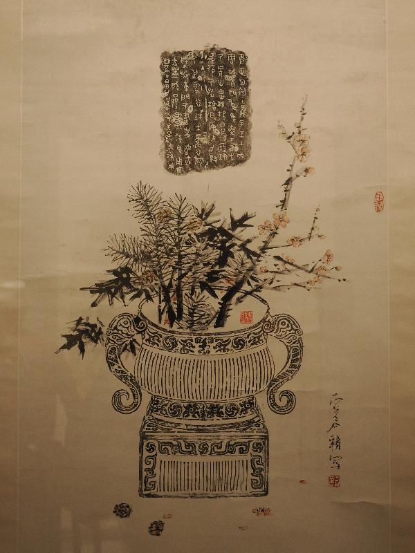 London, England: British Museum: Bronze gui with three friends of winter (hanging scroll, about 1850-1896, artist Xugu; Shanghai, Yangzhou, or Suzhou)