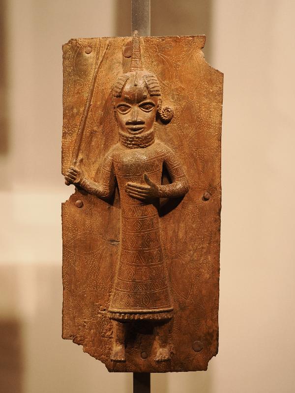 London, England: British Museum: cast brass plaque, man (16th century, Benin, Nigeria)