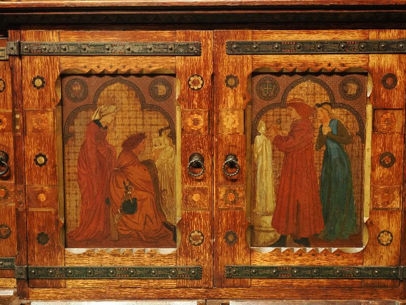 London, England: Tate Britain: King Rene's Hollywood cabinet, central panels (1861, designed by John Pollard Seddon, marketed by Morris, Marshall, Faulkner & Co)