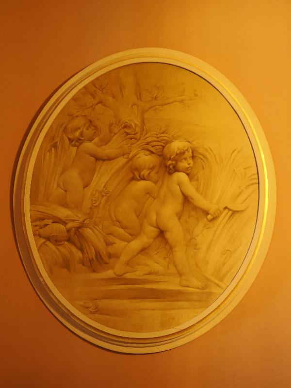 Wimpole, England: Wimpole Hall: hall art, babies harvesting