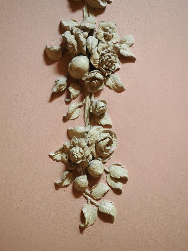 Wimpole, England: Wimpole Hall: grand staircase, wall decoration, detail