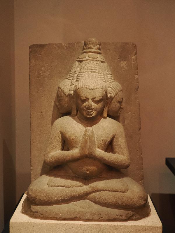 London, England: British Museum: sandstone panel of the deity Brahma (ca. 1100-1200, probably Myebontha temple, Bagan)