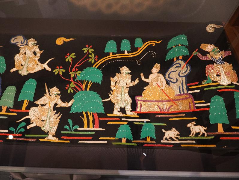 London, England: British Museum: wall hanging illustrating scenes from the Ramayana (ca. 1900-1930, British Burma)
