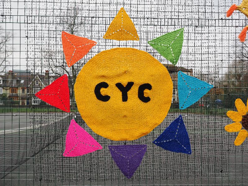 Cambridge, England: Jesus Green: rainbow sun (Cambridge Yarn Collective)