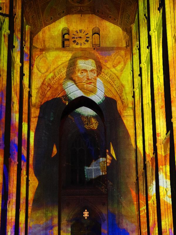 Ely, England: Ely Cathedral: King James I (Crown and Coronation, by Luxmuralis, originally shown at Tower of London, Nov 2023)
