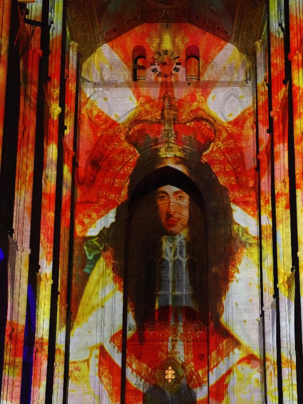 Ely, England: Ely Cathedral: King Charles II (Crown and Coronation, by Luxmuralis, originally shown at Tower of London, Nov 2023)