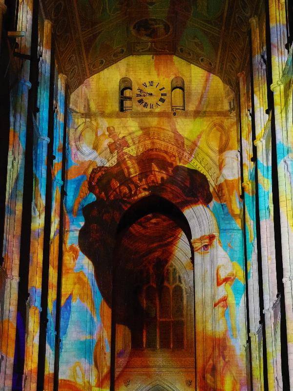 Ely, England: Ely Cathedral: Queen Anne (Crown and Coronation, by Luxmuralis, originally shown at Tower of London, Nov 2023)