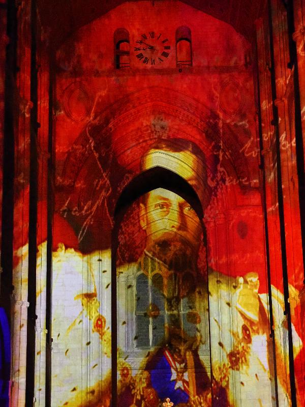 Ely, England: Ely Cathedral: King George V (Crown and Coronation, by Luxmuralis, originally shown at Tower of London, Nov 2023)