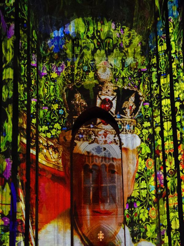 Ely, England: Ely Cathedral: King Charles III (Crown and Coronation, by Luxmuralis, originally shown at Tower of London, Nov 2023)