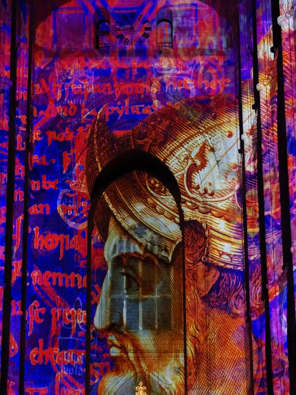 Ely, England: Ely Cathedral: King Henry II? (Crown and Coronation, by Luxmuralis, originally shown at Tower of London, Nov 2023)