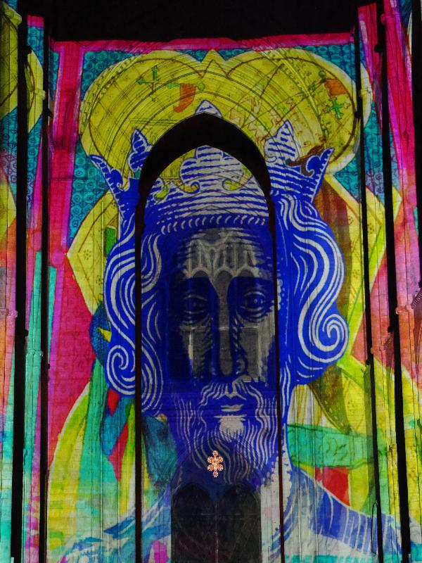 Ely, England: Ely Cathedral: King Edward I? (Crown and Coronation, by Luxmuralis, originally shown at Tower of London, Nov 2023)