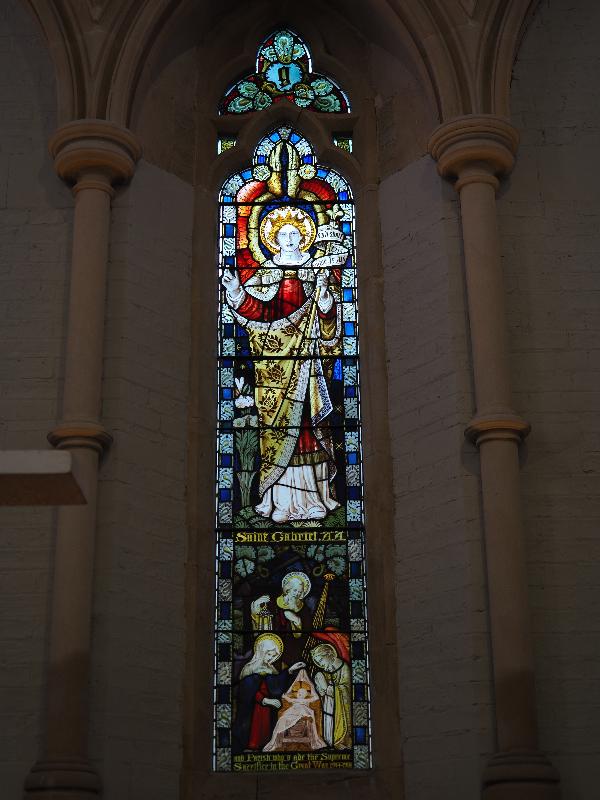 Cambridge, England: St Barnabas Church: Great War Memorial Window, St Gabriel