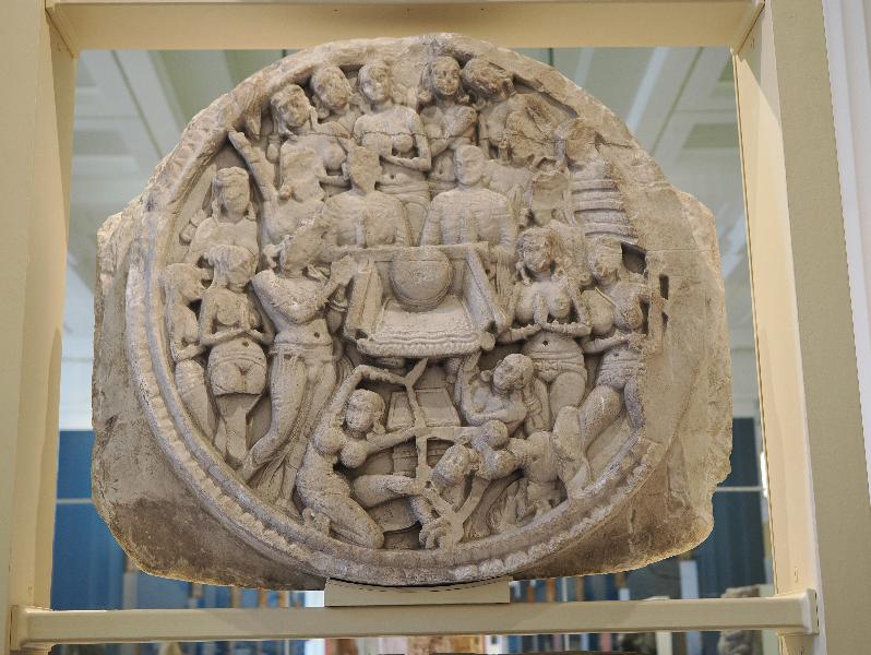 London, England: British Museum: railing crossbar (female devotees engage in a dance) (AD 100-200, Amaravati Stupa, India)