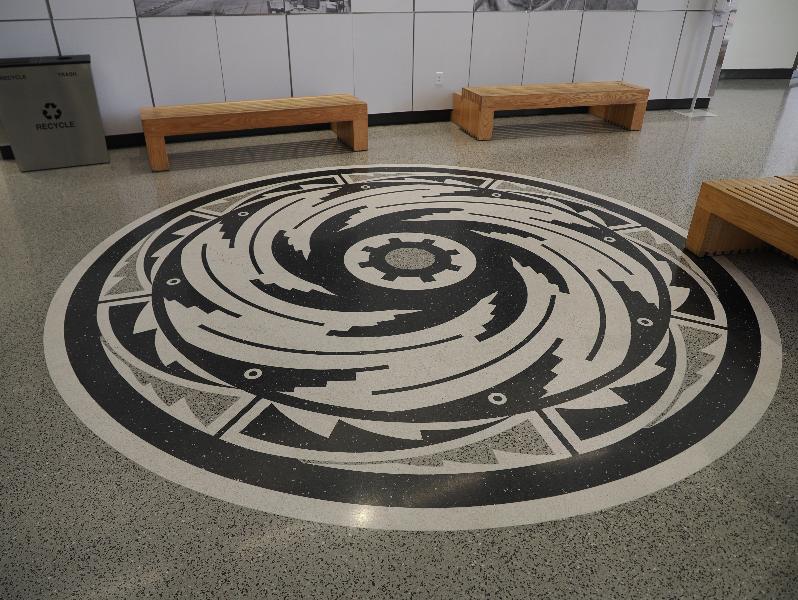 Hoover Dam, Nevada (NV) / Arizona (AZ): Hoover Dam Access Road: floor inlay inspired by Native American design (1930s, Allen Tupper True)
