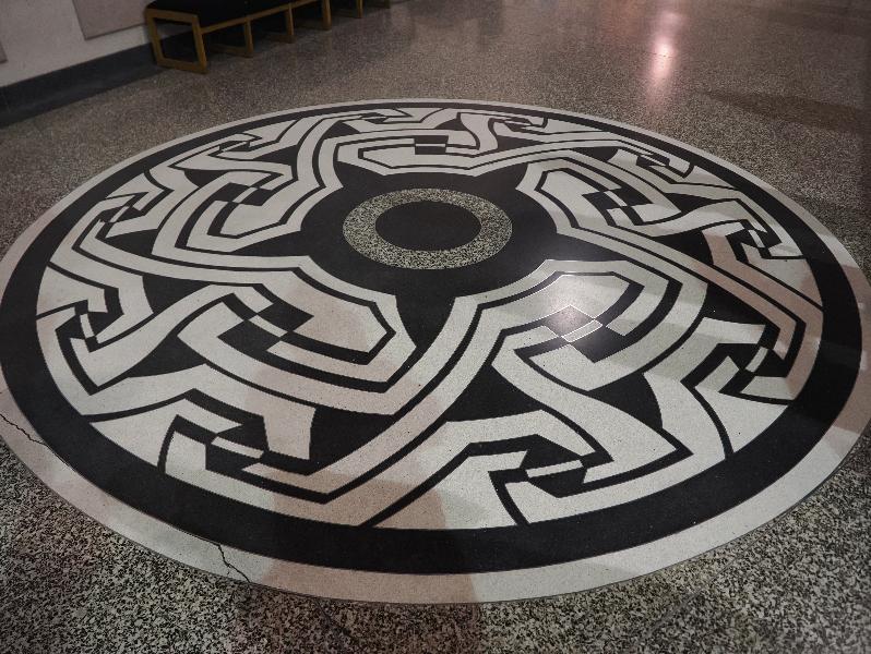 Hoover Dam, Nevada (NV) / Arizona (AZ): Hoover Dam Access Road: floor inlay inspired by Native American design (1930s, Allen Tupper True)