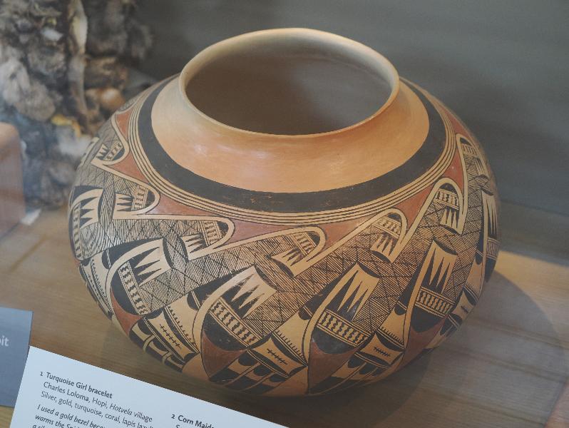 Flagstaff, Arizona (AZ): Museum of Northern Arizona: Siivu (pottery jar), migration design (1951, Rachel Namingha Nampeyo, Hopi-Tewa, Polacca village)