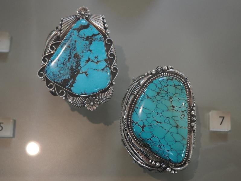 Flagstaff, Arizona (AZ): Museum of Northern Arizona: pair of Navajo bracelets (before 2003, E. Bilagody, Dine) (silver, turquoise)