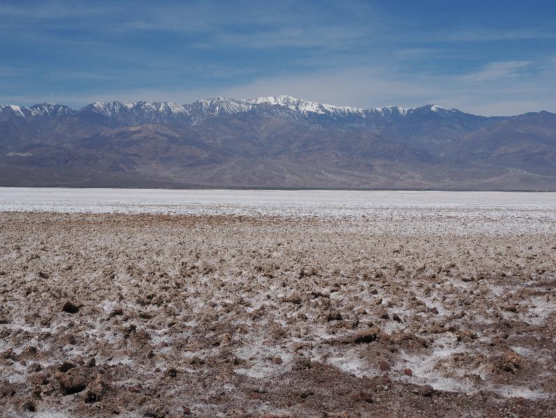 Death Valley National Park, California (CA): Badwater Road: view west across salt flat (towards Telegraph Peak)