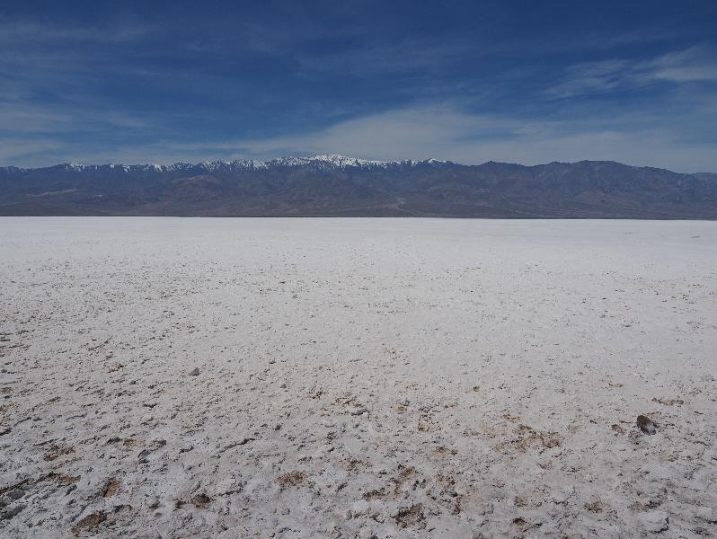 Death Valley National Park, California (CA): Badwater Road: view west across salt flat (towards Telegraph Peak)