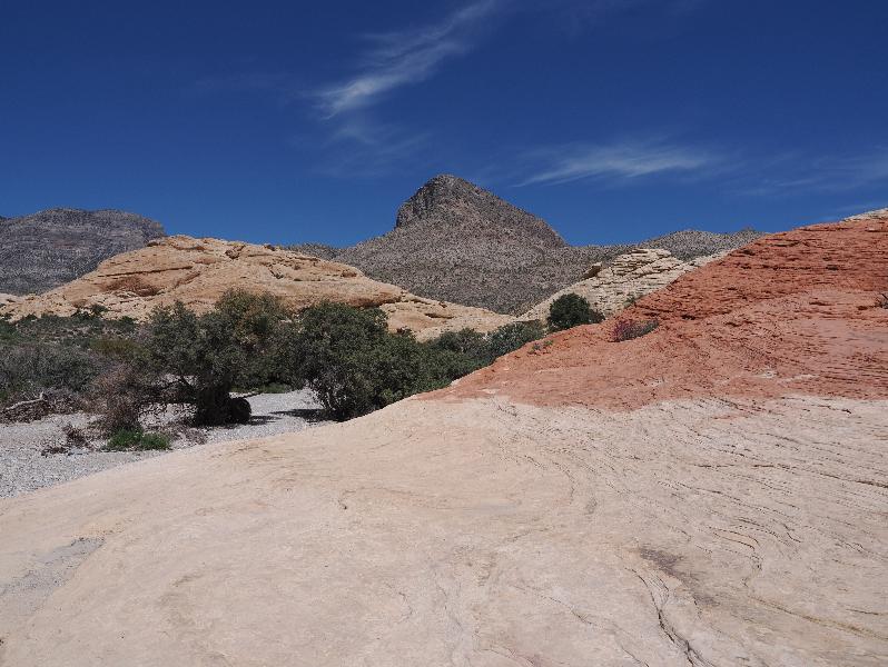 Red Rock Canyon National Conservation Area, Nevada, NV: Sandstone Quarry / Calico Tanks: view east (towards Turtlehead Peak)