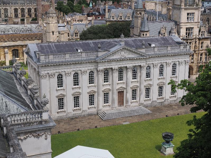 Cambridge, England: King's College: view of Senate House from chapel roof