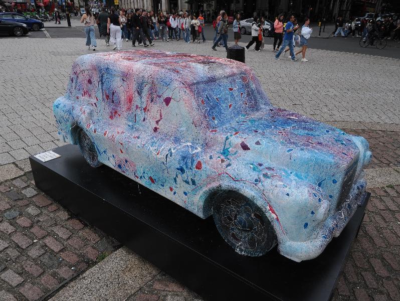 London, England: Trafalgar Square: Taxi (Jyoti Bharwani, part of Journey Through Time)
