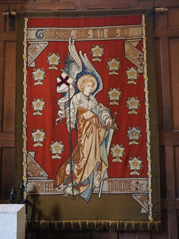 London, England: Southwark Cathedral: angel tapestry (possibly designed by G.F. Bodley)