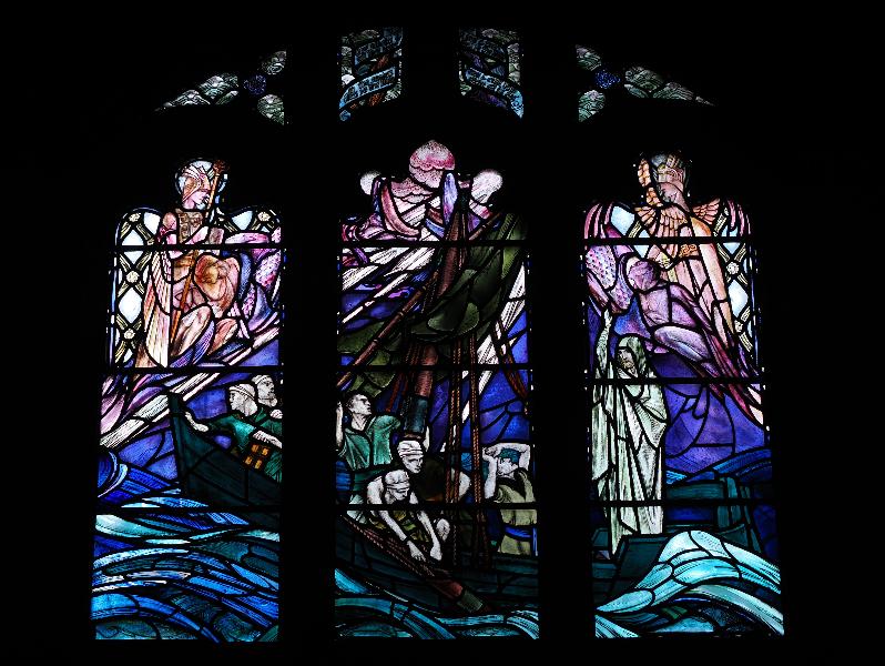 Cambridge, England: Westminster College: Jesus Stilling the Storm (1921, Douglas Strachan)