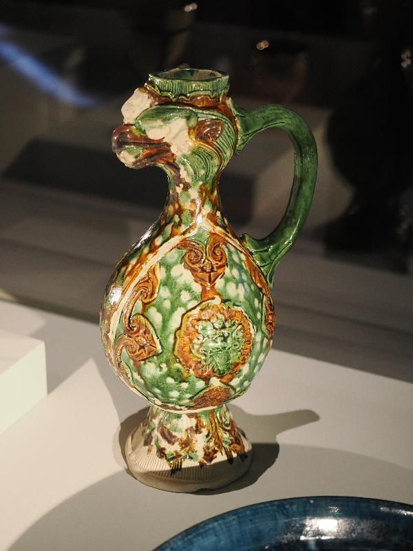 London, England: British Museum: Phoenix-head earthenware ewer (AD 618-907)