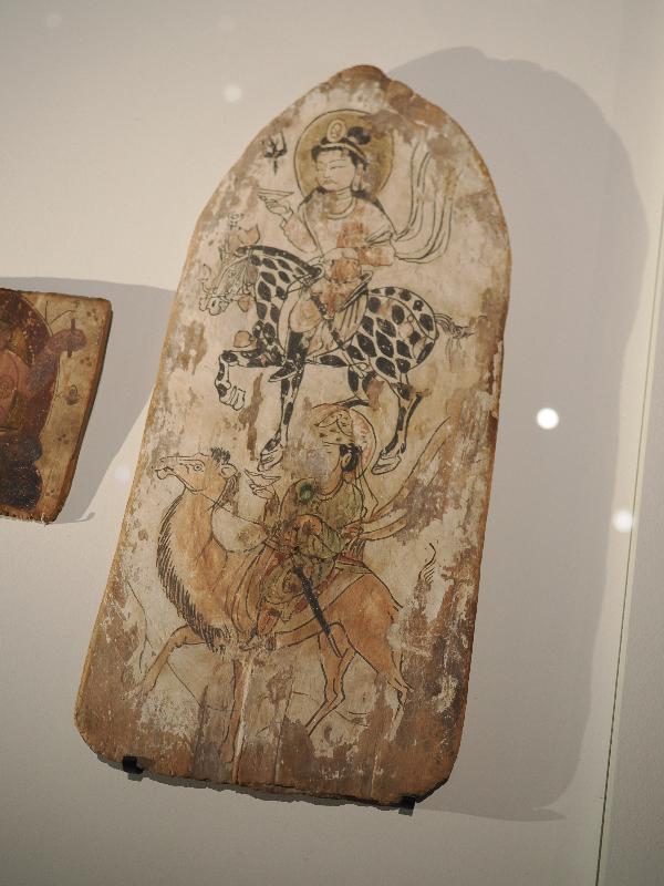 London, England: British Museum: horse and camel-riding deities (probably AD 600s-700s, Dandan Uiliq, Khotan, China)