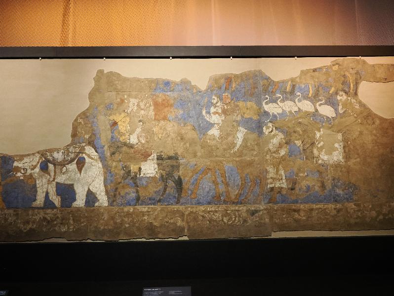 London, England: British Museum: mural of court life (about AD 660s, Samarkand / Afrasiab, Uzbekistan)