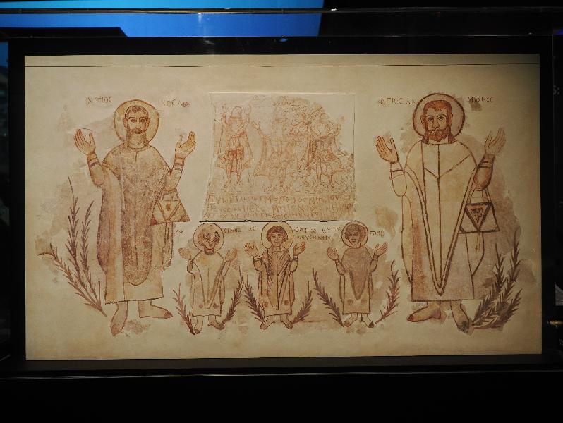 London, England: British Museum: Christian wall painting (AD 500-700, excavated near Asyut, Egypt)