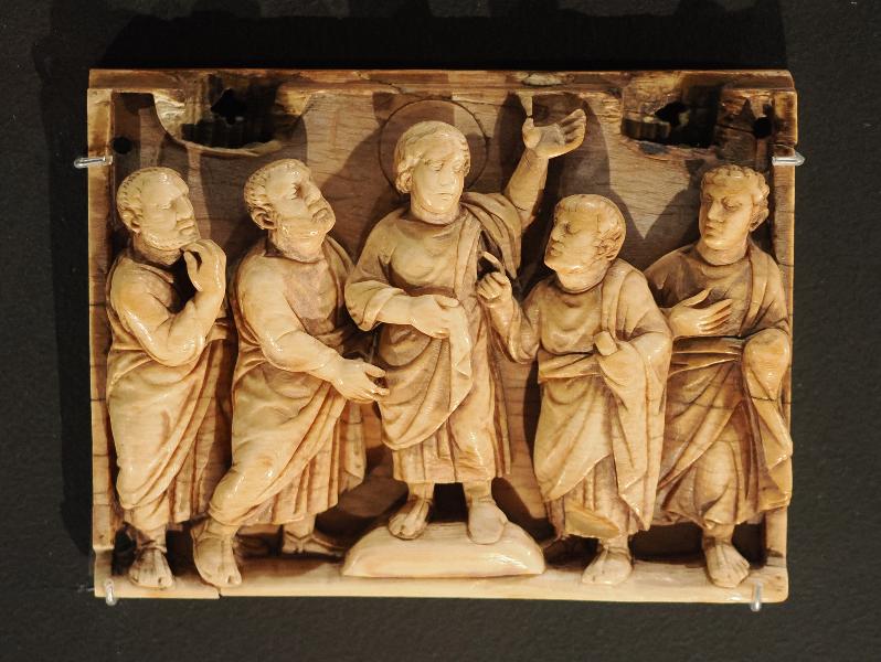 London, England: British Museum: ivory casket panel, Incredulity of Thomas (about AD 420-430, Rome, Italy)