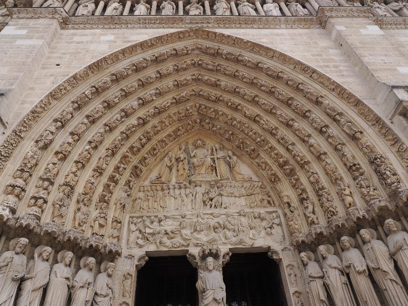 Paris, France: Notre-Dame Cathedral: tympanum over center door