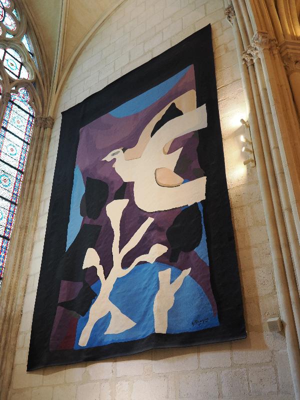 Paris, France: Notre-Dame Cathedral: Bird Composition (weaving 1972, Georges Braque)